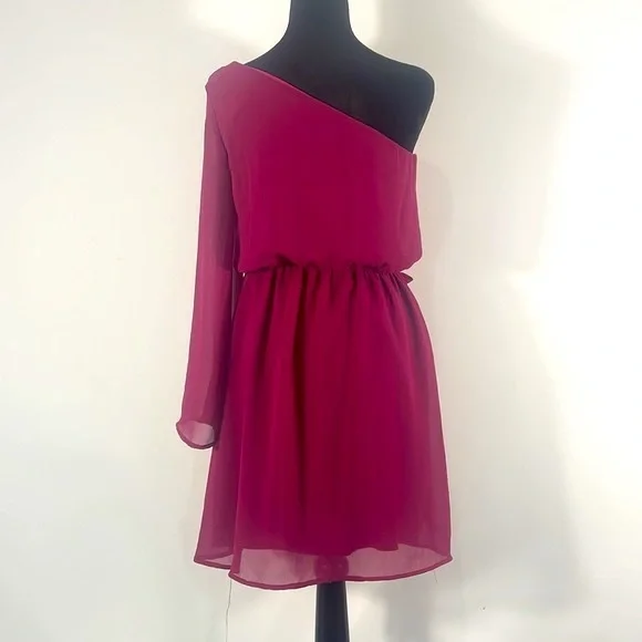 Francesca’s Small Burgundy, Crimson, One Shoulder Mini dress - Picture 3 of 6